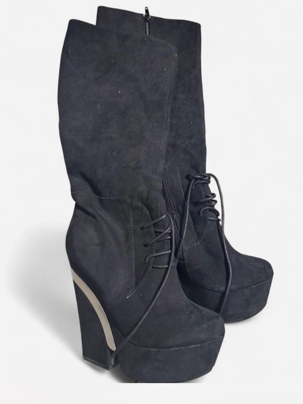 Black Suede Platform Lace-Up High Heel Boots size 7